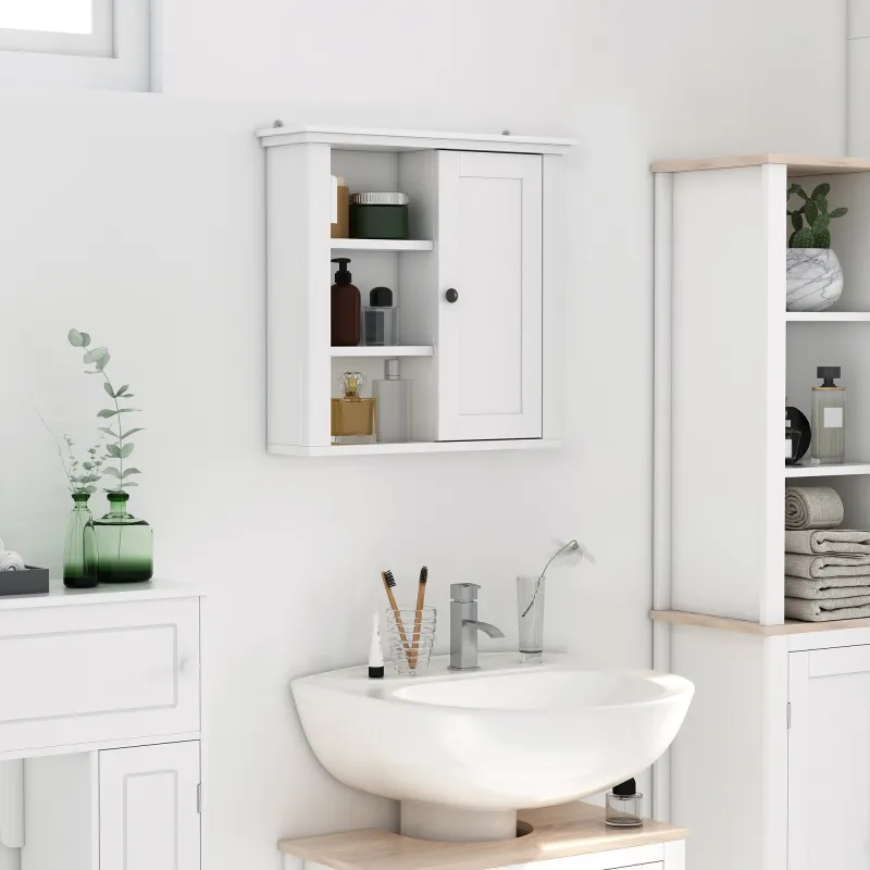 Armario de Baño de Pared Multifuncional Gabinete para Ahorro de Espacio con 3 Niveles Abiertos 1 Puerta Estante ... - Ogal.Es