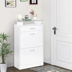 Organizador de Zapatos Multifuncional Zapatero con 3 Cajones Estante de Vidrio Asa de Aluminio para Pasillo Tabl... - Ogal.Es