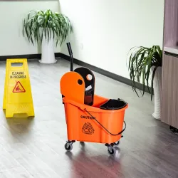 Cubo de Fregona con Ruedas 36L Carro de Limpieza con Escurridor de Presión y 2 Cubetas Separadas 54x41x91,5cm Na... - Ogal.Es