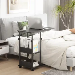 Mesa Auxiliar con Ruedas 80x40 cm Mesa para Sofá en Forma de C con Altura Ajustable 3 Niveles de 72-82 cm Marco ... - Ogal.Es