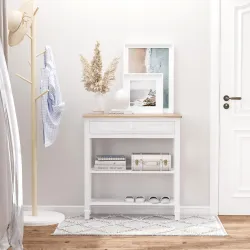 Mesa Consola Mesa Recibidor con 2 Estantes y Cajón para Entrada Pasillo Salón 75,6x27,5x80,5 cm Blanco - Ogal.Es