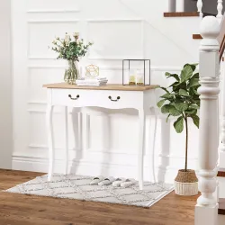 Mesa de Consola con 2 Cajones Diseño de Retro para Entrada Pasillo Sala de Estar Dormitorio Pino 87x34x78,5 cm B... - Ogal.Es