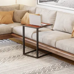 Mesita Auxiliar Pequeña Mesa para Sofá en Forma de C Estructura de Metal y Tablero de Madera MDF 40,6x50,8x64,2 ... - Ogal.Es