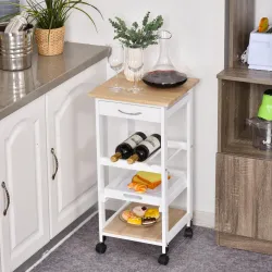 Carrito de Cocina Carro de Servicio Multifuncional de 4 Niveles con Ruedas Cajón Estantes y Botellero 37x37x76 c... - Ogal.Es