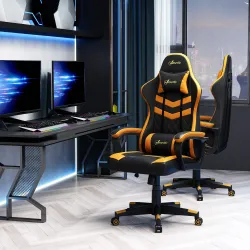 Silla Gaming Altura Regulable Basculante con Reposacabezas Cojín Lumbar 61x70x121-129 cm Naranja - Ogal.Es