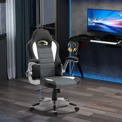 Silla de Oficina Ajustable Silla de Despacho con Reposabrazos Abatibles 5 Ruedas Carga 120 kg 65x69x112-122 cm Gris - Ogal.Es