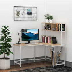 Escritorio en Forma de L Multifuncional Mesa para Oficina o Estudio con Estantes Altos Espacio Amplio Moderno y ... - Ogal.Es