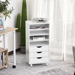 Cajonera de Oficina con 3 Cajones y 4 Estantes Abiertos Cajonera Escritorio con Ruedas para Oficina 38x40x86,8 c... - Ogal.Es