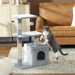 Árbol Rascador para Gatos 81,5 cm Torre para Gatos con Postes de Sisal 2 Plataformas Cueva y Bola Colgante Estil... - Ogal.Es