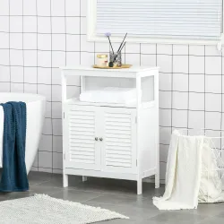 Mueble Auxiliar de Baño Armario para Baño con 2 Puertas de Persianas Estante Abierto Gran Espacio de Almacenamie... - Ogal.Es