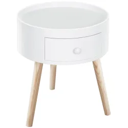 Mesita de Noche con 1 Cajón Mesa Auxiliar Redonda con Borde Elevado y 3 Patas de Madera para Dormitorio Sala de ... - Ogal.Es