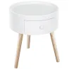 Mesita de Noche con 1 Cajón Mesa Auxiliar Redonda con Borde Elevado y 3 Patas de Madera para Dormitorio Sala de ... - Ogal.Es