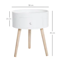Mesita de Noche con 1 Cajón Mesa Auxiliar Redonda con Borde Elevado y 3 Patas de Madera para Dormitorio Sala de ... - Ogal.Es