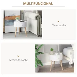 Mesita de Noche con 1 Cajón Mesa Auxiliar Redonda con Borde Elevado y 3 Patas de Madera para Dormitorio Sala de ... - Ogal.Es