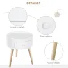 Mesita de Noche con 1 Cajón Mesa Auxiliar Redonda con Borde Elevado y 3 Patas de Madera para Dormitorio Sala de ... - Ogal.Es