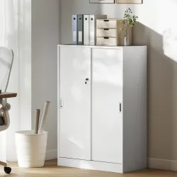 Armario de Oficina Práctico con 2 Puertas Correderas Llaves y 3 Estantes para Despacho Estudio 80x40x120 cm Blanco - Ogal.Es