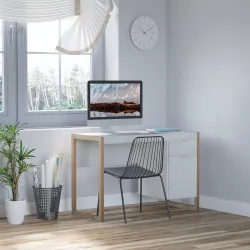 Mesa de Escritorio Espaciosa con Cajón Armario Patas en Forma de Marco de Estilo Moderno 112,5x50x75,5 cm Blanco - Ogal.Es