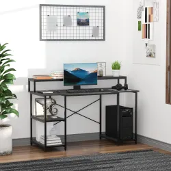 Mesa para Computadora Escritorio de Oficina Estudio con 3 Estantes Tabla Superior Patas con Almohadillas Ajustab... - Ogal.Es