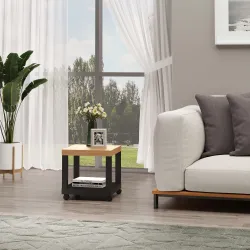 Mesa Auxiliar con Ruedas Estante Abierto Mesa para Sofá Sala Dormitorio 40x40x40 cm Natural y Negro - Ogal.Es