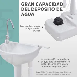 Lavamanos Portátil Estación de Lavado para Actividades al Aire Libre y Camping con Tanque de Agua de 17L Dispens... - Ogal.Es