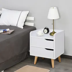 Mesa de Noche Multiusos Mesita Auxiliar para Sala de Estar o Dormitorio con 2 Cajones Espaciosos Patas Elevadas ... - Ogal.Es