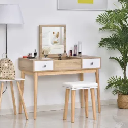 Tocador de Maquillaje con Espejo Abatible 100 cm Mesa de Maquillaje con Taburete Acolchado Cojín Suave Compartim... - Ogal.Es