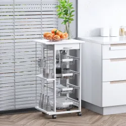 Carrito de Cocina con Ruedas Carro Multiusos con Cajón 4 Cestas Extraíbles de Metal y Bastidores 47x37x83 cm Blanco - Ogal.Es