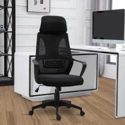 Silla de Escritorio Ajustable con Reposabrazos Reposacabezas y Función Basculante Carga 120 kg 64x55x116-126 cm ... - Ogal.Es