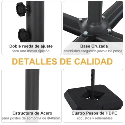 Base para Sombrilla de Ø48 mm con 4 Pesos Rellenables de Agua o Arena de 60L Soporte de Sombrilla en Forma de Cr... - Ogal.Es