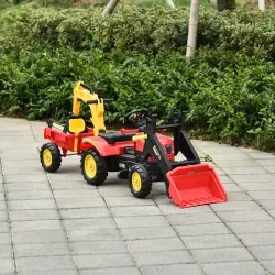 Tractor a Pedales con Remolque Excavador con Pala Frontal Juguete de Conducción para Mayores de 3 Años Dirección... - Ogal.Es