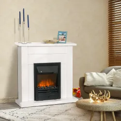 Chimenea Eléctrica Decorativa con 2 Configuraciones de Calor Temporizador y Llama Regulable 102x30x95cm Blanco - Ogal.Es