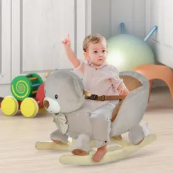 Caballito Balancín Infantil en Forma de Osito de Felpa para Bebés 18-36 Meses con Sonido y Cinturón 60x33x50 cm ... - Ogal.Es
