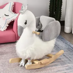 Balancín Infantil en Forma de Cisne de Felpa para Bebés 18-36 Meses con Sonido y Cinturón 60x33x59 cm Gris y Blanco - Ogal.Es