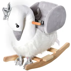 Balancín Infantil en Forma de Cisne de Felpa para Bebés 18-36 Meses con Sonido y Cinturón 60x33x59 cm Gris y Blanco - Ogal.Es