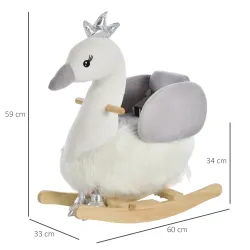 Balancín Infantil en Forma de Cisne de Felpa para Bebés 18-36 Meses con Sonido y Cinturón 60x33x59 cm Gris y Blanco - Ogal.Es