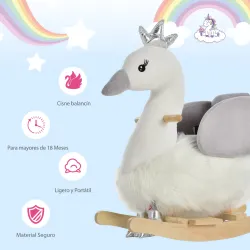 Balancín Infantil en Forma de Cisne de Felpa para Bebés 18-36 Meses con Sonido y Cinturón 60x33x59 cm Gris y Blanco - Ogal.Es