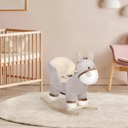 Caballito Balancín Infantil en Forma de Burro de Felpa para Bebés 18-36 Meses con Sonido y Cinturón 61x34x58 cm ... - Ogal.Es