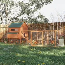 Gallinero de Exterior de Madera para 4-6 Gallinas con 2 Nidos Bandeja Extraíble y Rampa 347x160x150 cm Madera na... - Ogal.Es