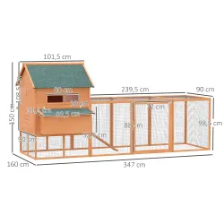 Gallinero de Exterior de Madera para 4-6 Gallinas con 2 Nidos Bandeja Extraíble y Rampa 347x160x150 cm Madera na... - Ogal.Es