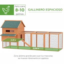 Gallinero de Exterior de Madera para 4-6 Gallinas con 2 Nidos Bandeja Extraíble y Rampa 347x160x150 cm Madera na... - Ogal.Es