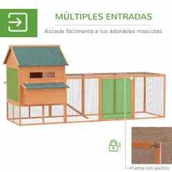 Gallinero de Exterior de Madera para 4-6 Gallinas con 2 Nidos Bandeja Extraíble y Rampa 347x160x150 cm Madera na... - Ogal.Es