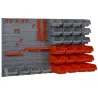 Estantería de Pared para Herramientas de 44 Piezas 95x54 cm con 28 Cajas Apilables y Diferentes Ganchos Gris y Rojo - Ogal.Es