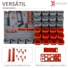 Estantería de Pared para Herramientas de 44 Piezas 95x54 cm con 28 Cajas Apilables y Diferentes Ganchos Gris y Rojo - Ogal.Es