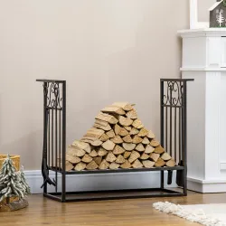 Estante para Leña de Chimenea 75x30x60 cm Soporte para Leña Tradicional Portaleña de Diseño Vintage con 4 Herram... - Ogal.Es