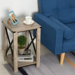 Mesa Auxiliar Estilo Retro Industrial con Estante de Almacenaje Multifuncional Marco de Forma X 40,5x40,5x60 cm ... - Ogal.Es