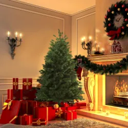 Árbol de Navidad Ø75x150 cm Artificial con 440 Ramas PE Tridente y PVC Individual y Base Plegable Árbol Navideño... - Ogal.Es