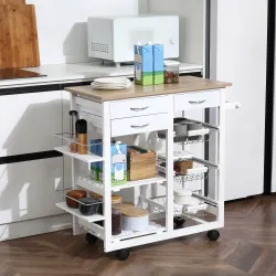 Carrito de Cocina Carro de Servicio Multifuncional con Cajones Cestas Estantes para Especias Toallero Ruedas 92x... - Ogal.Es