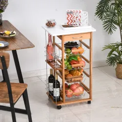 Carrito de Cocina con Ruedas Carro Multiusos con Cajón 4 Cestas Extraíbles de Metal y Bastidores 47x37x83 cm Nat... - Ogal.Es