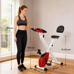 Bicicleta Estática Plegable con Resistencia Magnética Asiento con Altura Ajustable y Pulsómetro 43x97x109 cm Rojo - Ogal.Es