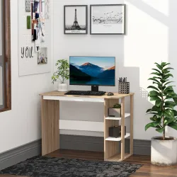 Mesa de Escritorio 2 en 1 con Estante de 3 Niveles Gran Superficie Espacio Almacenaje Amplio Mesa de Oficina Dor... - Ogal.Es